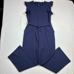 BTFBM Navy Blue Flutter Sleeve Wide Leg Belted Jumpsuit Womens Size Large